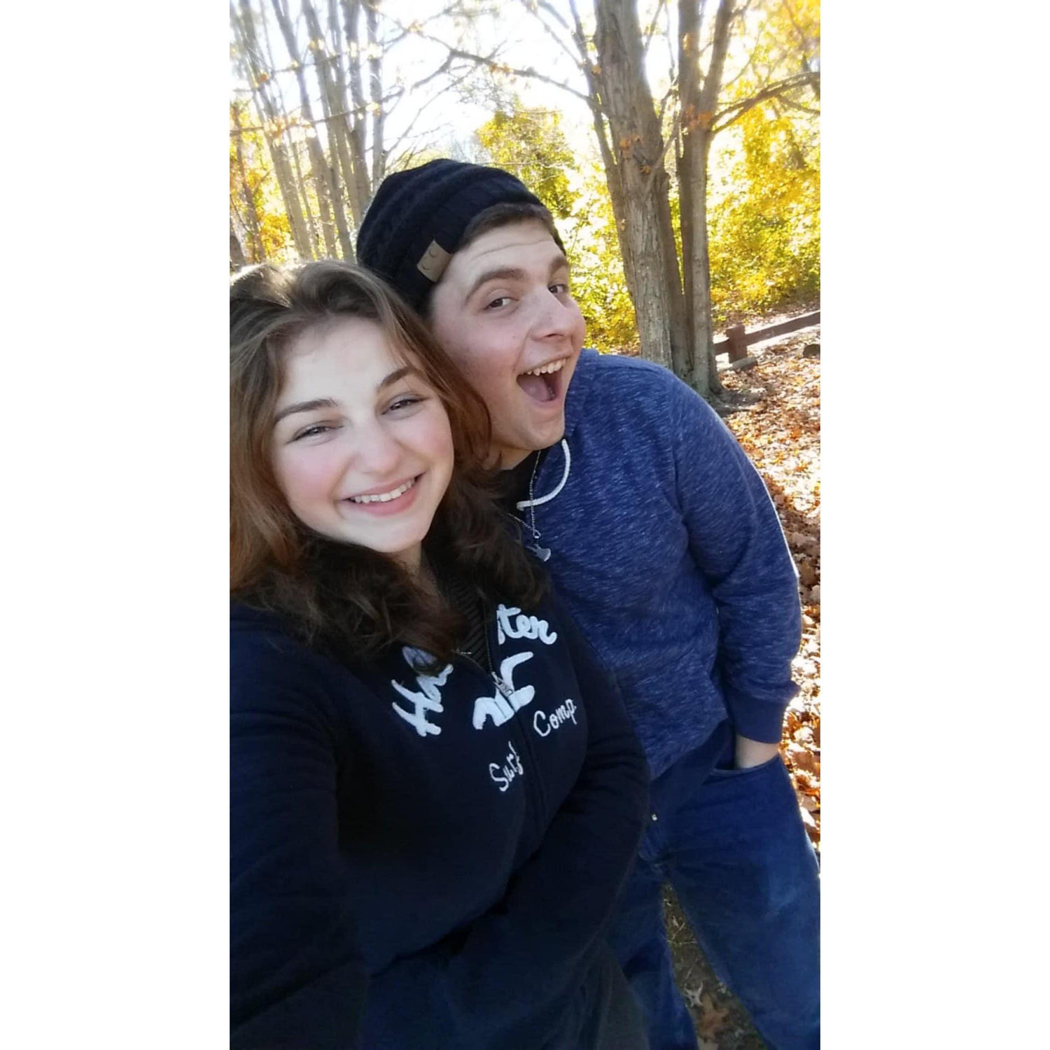 Brad threw Christina a surprise birthday party in Cranberry Park on her first trip home from Marist, including balloons and her best friend, Emily.