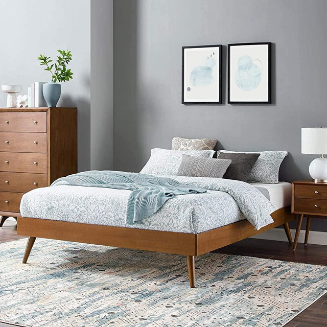 Margo Queen Wood Platform Bed Frame in Walnut