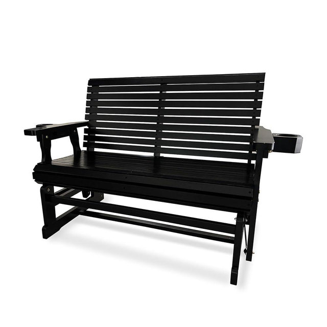 Fortune Candy Patio Glider with Cup Holders, High Roll Back and Deep Contoured Seat,Heavy Duty 800 Lb (Black, 2-Seater)