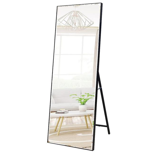 ZBEIVAN Standing Full Length Mirror 65"x20", Black Frame Floor Full Body Large Dressing Mirror for Bedroom Wall Mounted or Standing