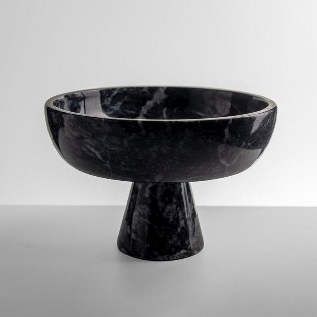 Black Marble Fruit and Salad Bowl. Footed Big Serving Bowl. Pedestal Luxury Stone Bowl. Handmade Decorative Presentation Bowl