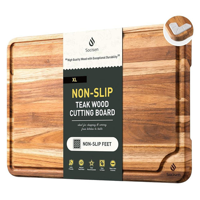 Teak Wood Cutting Board 17inch Wooden Chopping Board Bamboo High-end Mother Gifts Best Mama Mommy Christmas Xmas Birthday Law Step Stepmom Stepmother Have Everything Good Unique Present XL