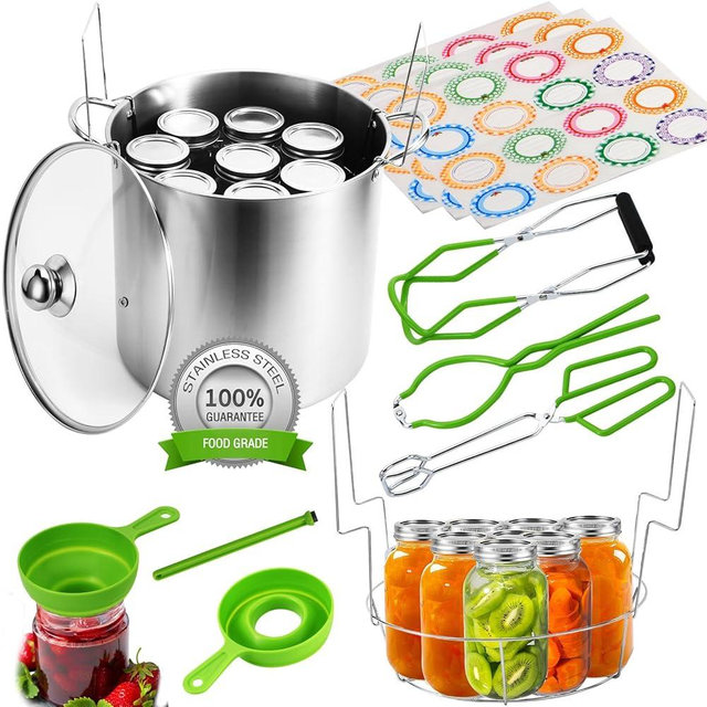 Canning Pot Water Bath Canner 20quart Stock Pot, Stainless Steel Canning Supplies Starter Kit Canner Tools Beginners Canning Kits Accessories with Rack, Tongs, Jar Lifter, Full Canning Set