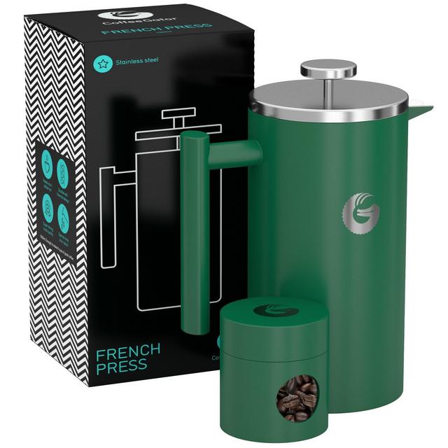 Large French Press Coffee Maker – Vacuum Insulated Stainless Steel - Green, 34 ounce