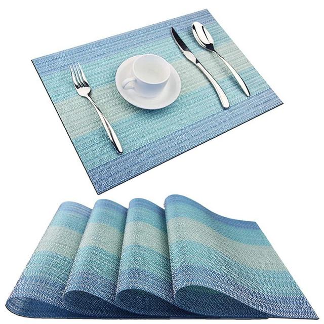 pigchcy Placemat Washable Cross-Weave Non-Slip Insulation Placemat Vinyl Table Mat Set of 4 (18x12 inches Placemats,Coastal Blue)