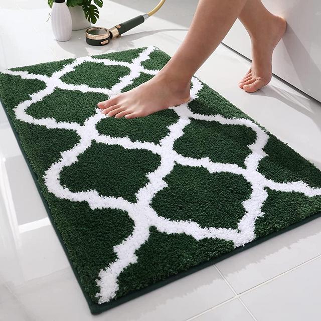Olanly Luxury Bathroom Rug Mat, Soft and Absorbent Microfiber Bath Rugs, Non-Slip Shaggy Bath Carpet, Machine Wash Dry, Bath Mats for Bathroom Floor, Tub and Shower, 16x24, Green