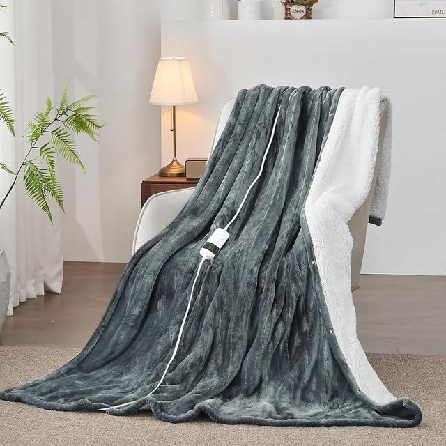 Electric Heated Blanket Heating Full 62"X 84",Thick Soft Warming Plush Electric Lap Sherpa Blanket for Adults with 5-Position Timer &10 Heating Levels,Machine Washable(Grey)