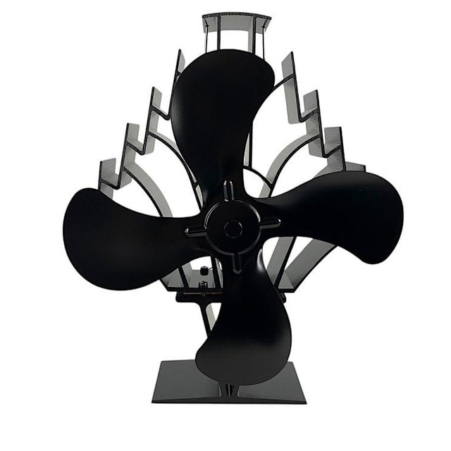 Heat Powered Stove Fan for Wood & Pellet Burners: Compatible with Log Burners, 348 CFM Airflow,13" Large 4-Blade Non-Electric Dual Motor Thermal Blower, Black by Freedom Stoves