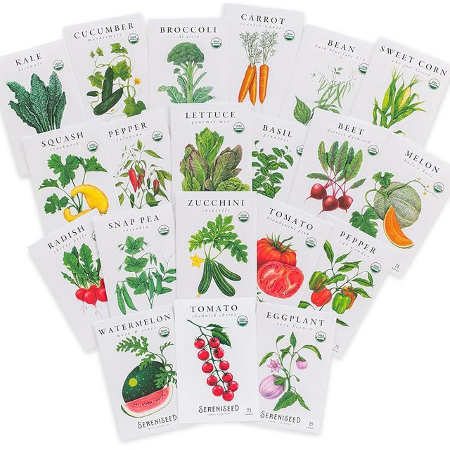 Sereniseed Certified Organic Vegetable Seed Collection (20-Pack) – 100% Non GMO, Open Pollinated Varieties