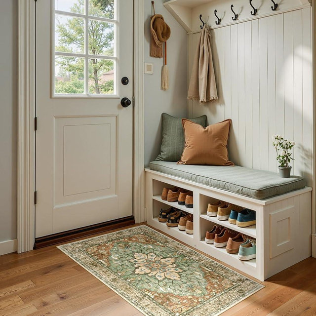 RELEANY Area Rugs 2'x4' Kitchen Rugs Entry Rug Small Rugs for Entryway Kitchen Bathroom Door Mat Indoor Entrance,Washable Non Slip, Brick Red Rust Neutral Brown Burnt Orange Green