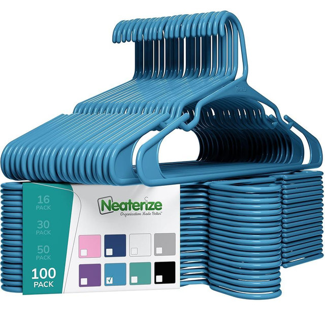 Clothes Hangers Plastic 100 Pack for Adults - Plastic Hangers, The Perfect Coat Hanger and General Space Saving Clothes Hangers for Closet - Percheros Ganchos para Colgar Ropa Hangars - Blue Hangers