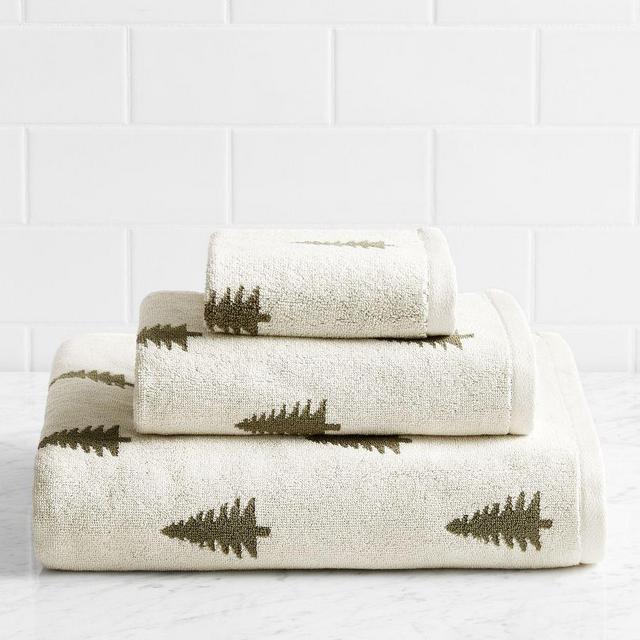 Ivory/Juniper Pine Tree Jacquard Washcloth