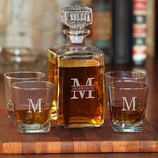 Personalized 5-Piece Whiskey Decanter Set with Free Name-Initial Monogram