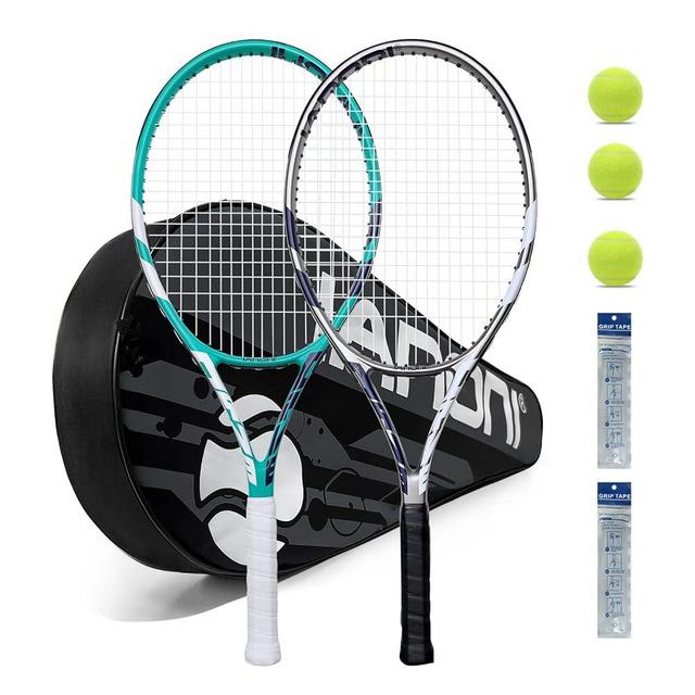 Tennis Rackets for Adults, Pre-Strung 27 Inch Tennis Racquets-2 Player Tennis Racket Set with 3 Balls,2 Grips, 2 Vibration Dampers
