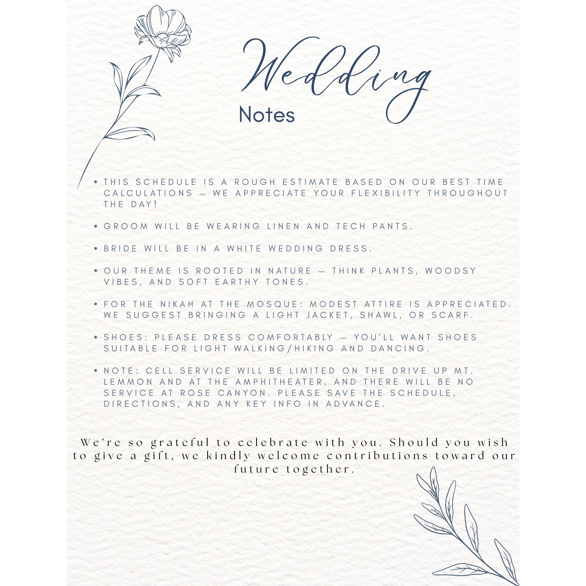 Detailed Wedding Notes