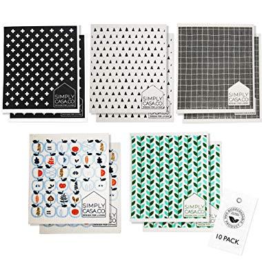 SIMPLYCASA Swedish Cloths Set of 10, Eco-Friendly 100% Biodegradable Cellulose Sponge Cleaning Cloths, Kitchen Cloths, Cloth made from Germany