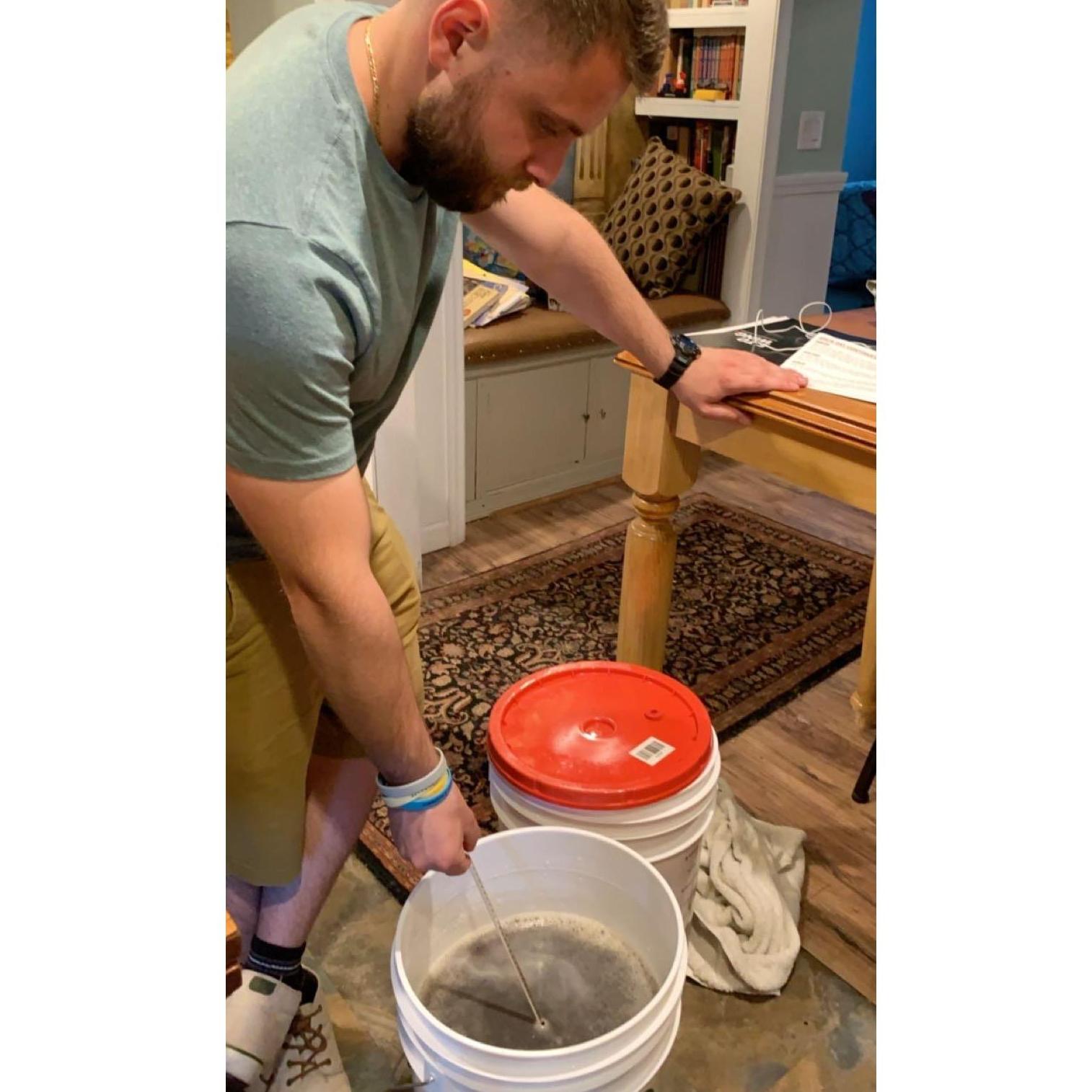 Checking the temp and getting our wort (non-fermented beer) ready for fermentation