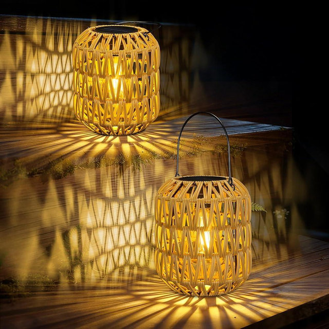 2 Pack Solar Lanterns Outdoor Waterproof,Rattan Solar Lantern for Yard,Outdoor Garden Lights,Hanging Lanterns Decorative Birthday Gifts for Mom Grandma,Outdoor Lanterns for Porch,Patio,Pathway