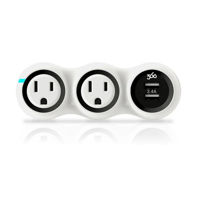 360 Electrical® PowerCurve Mini Surge Protector with 2 Rotating Outlets and 2 USB Ports in White