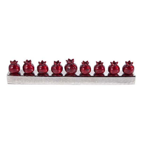Red Metal Pomegranates Menorah