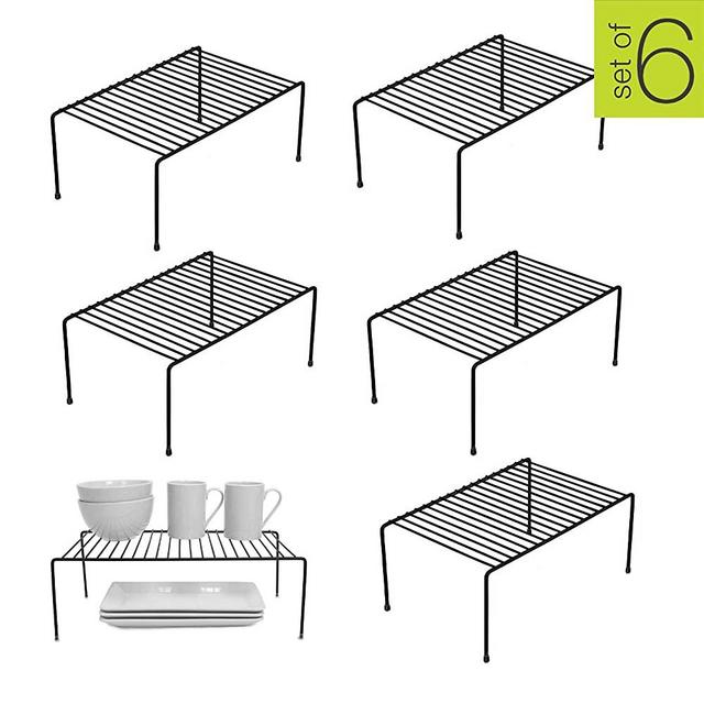 Smart Design Cabinet Storage Shelf Rack - Large (8.5 x 16 Inch) - Non-Slip Feet - Steel Metal Frame - Rust Resistant Coating - Cup, Dish, Counter & Pantry Organization - Kitchen [Black] - Set of 6