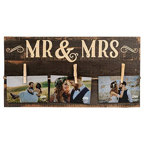 P. Graham Dunn Mr & Mrs Rustic 3 Photo 11 x 20 Wall Sign Picture Frame Collage with Clothespins