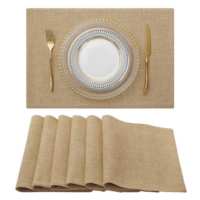 homing Flaxen Cloth Placemats Set of 6 – Cotton Linen Blend Washable Dining Table Mats for Indoors & Outdoors, Easy to Clean, 13 x 19 Inch