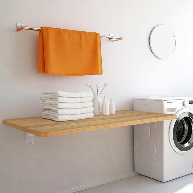 koretech Laundry Folding Table, 32'' x 16'' Wooden Wall Mount Desk, Laundry Table for Folding Clothes, Oak Color, 32'' Length