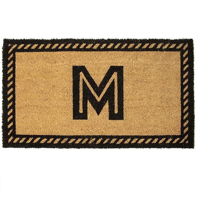 Letter M Initial Welcome Mat, Monogrammed Natural Coir Doormat (30 x 17 in)