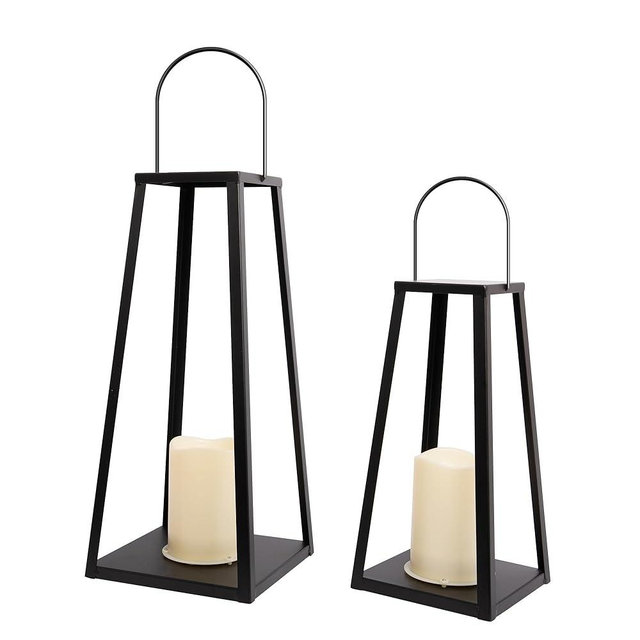 HPC Decor 2PCS Solar Lanterns for Outdoor Decor-20in 15.6in Black Metal Candle Lanterns w/ Waterproof Solar Powered Candles- Modern Farmhouse Hanging Lanterns Decor for Front Porch,Yard Garden Patio