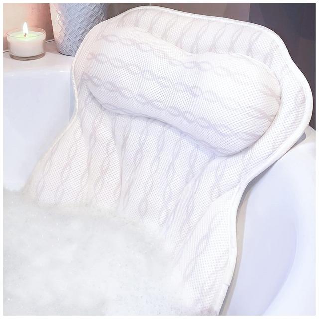 Bath Pillow Luxury Bathtub Pillow, Ergonomic Bath Pillows for Tub Neck and Back Support, Bath Tub Pillow Rest 3D Air Mesh Breathable Bath Accessories for Women Men, Spa Pillow, Powerful Suction Cups