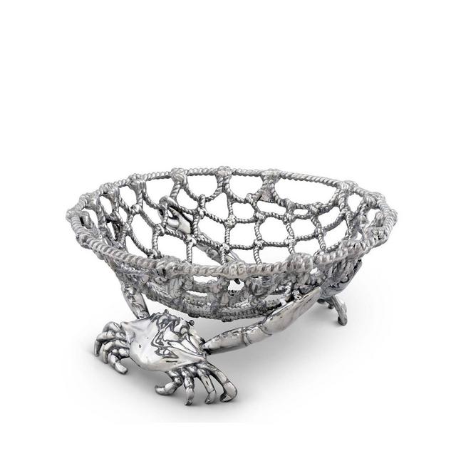 Arthur Court Fruit Centerpiece Basket "Crab and Net" Ocean, Seacoast Aluminum Hand Polished