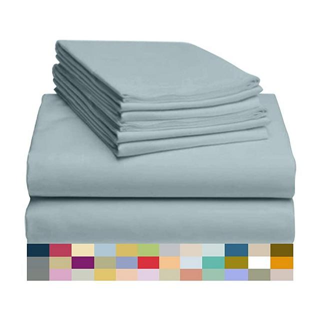 LuxClub 7 PC Sheet Set Bamboo Sheets Deep Pockets 18" Eco Friendly Wrinkle Free Sheets Machine Washable Hotel Bedding Silky Soft - Light Teal Split King