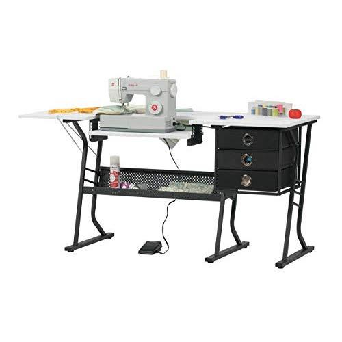 Sew Ready Eclipse Hobby Sewing Center Sewing Craft Table Sturdy Computer Desk with Drawers in Black/White, 13362