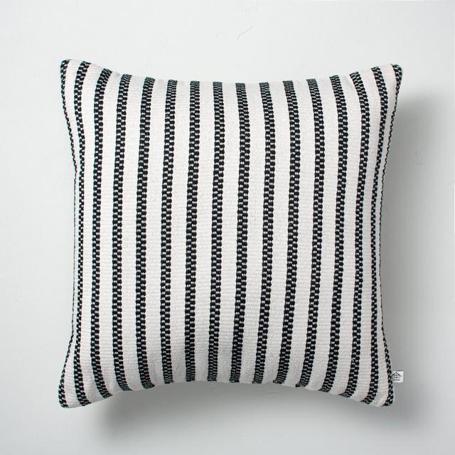18" x 18" Vertical Stripes Indoor/Outdoor Throw Pillow Black/Sour Cream - Hearth & Hand™ with Magnolia