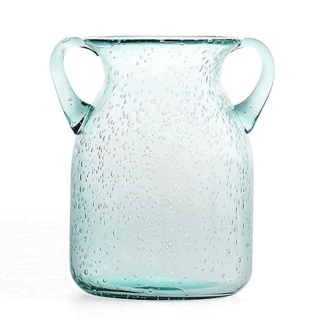 MDLUU Seeded Glass Vase 7" Tall, Double Ear Flower Vase, Handblown Vase Clear, Decorative Vase for Dining Room, Bedroom, Bathroom, Mantel