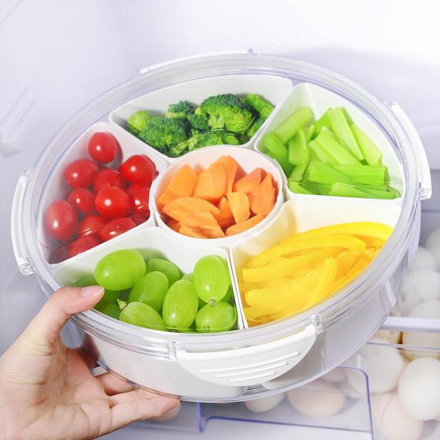 Ornafort Veggie Tray with Lid - Divided Snackle Box Container with 6 Compartments for Party Serving Platter, Fruit Tray, Snack Storage, Appetizers, Desserts, Meal Prep, Reusable Fridge Organizer