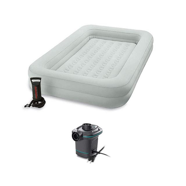 Intex Kids Inflatable Travel Air Mattress w/ Hand Pump & Air Pump w/ 3 Nozzles