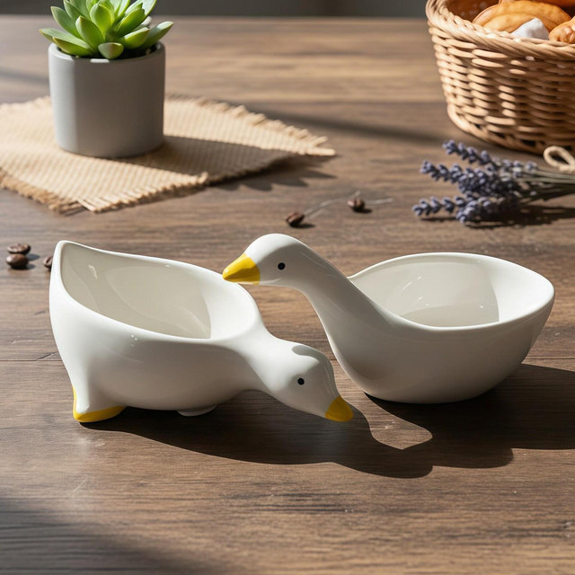 Quirky Handcrafted Duck Ceramic Dipping Dish | “Sip” & “Float” Artisan Sauce Bowls