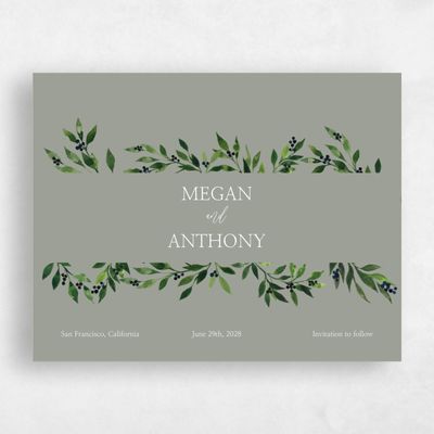 Dark Sage, Green Wedding Save the Date - Gingerwood Border