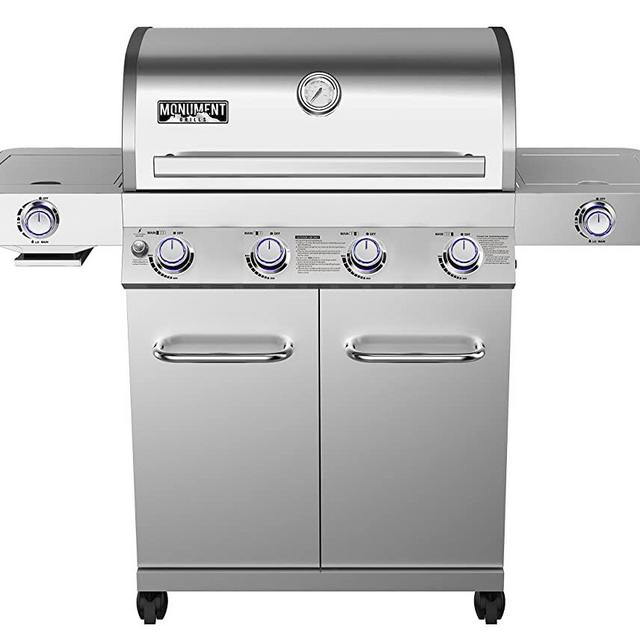 Monument Grills Stainless Steel 4 Burner Propane Gas Grill w/Side Sear Burners