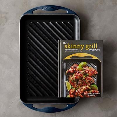 Le Creuset Cast-Iron Rectangular Skinny Grill with Cookbook