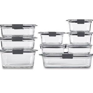 Rubbermaid Brilliance Glass Food Storage Containers, Assorted Sizes, Set of 9, BPA-Free, Leak-Proof, Clear