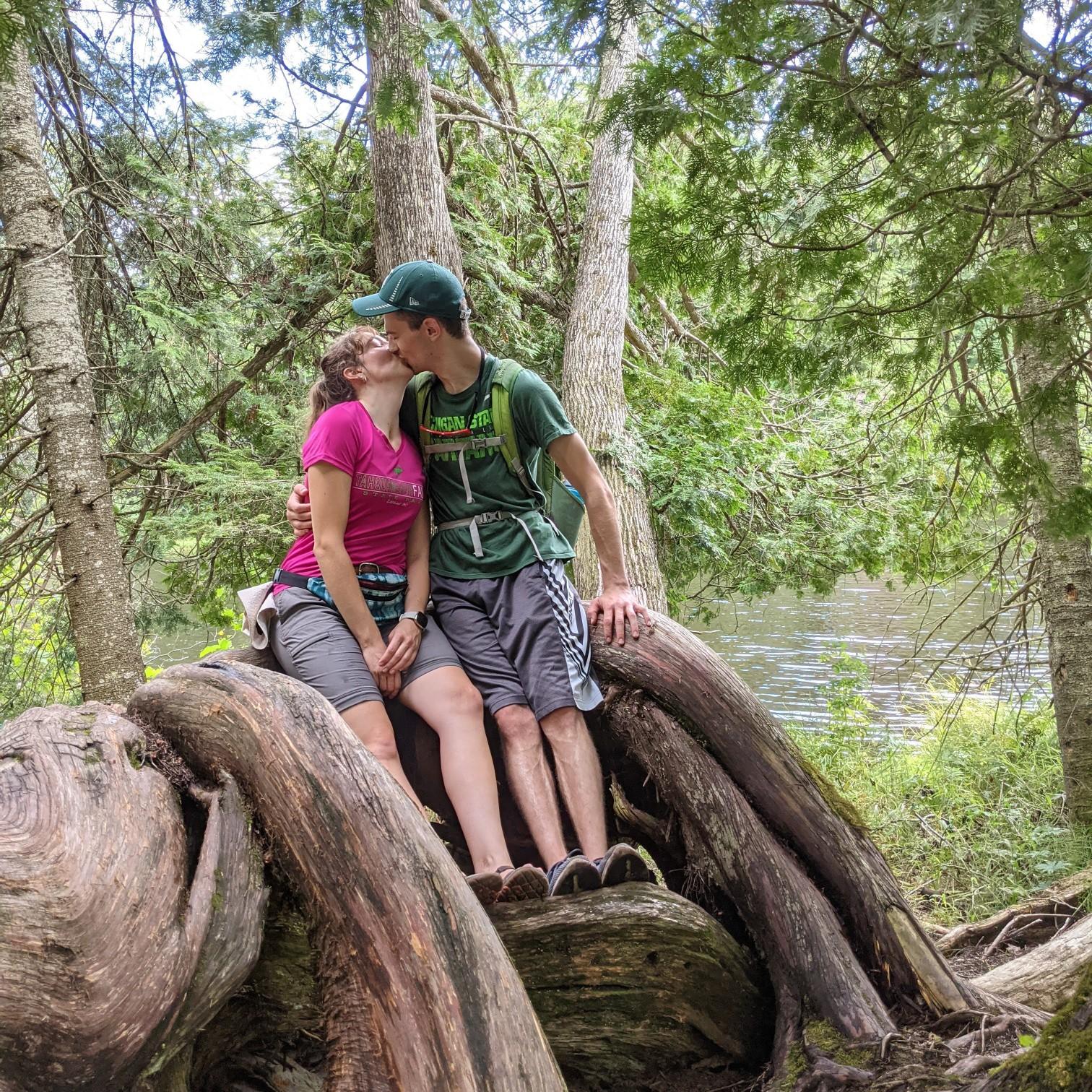 Hiking between the upper and lower falls at tahquamenon.