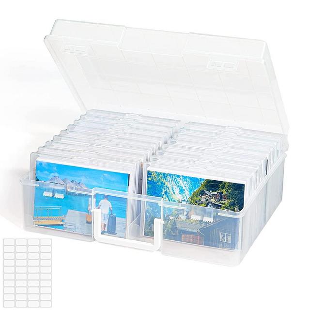 Lifewit Photo Storage Box 4" x 6" Photo Case, 18 Inner Photo Keeper, Clear Photo Boxes Storage, Plastic Photo Organizer for Seed, Cards, Picture, Craft with 1 Sheet Label Sticker