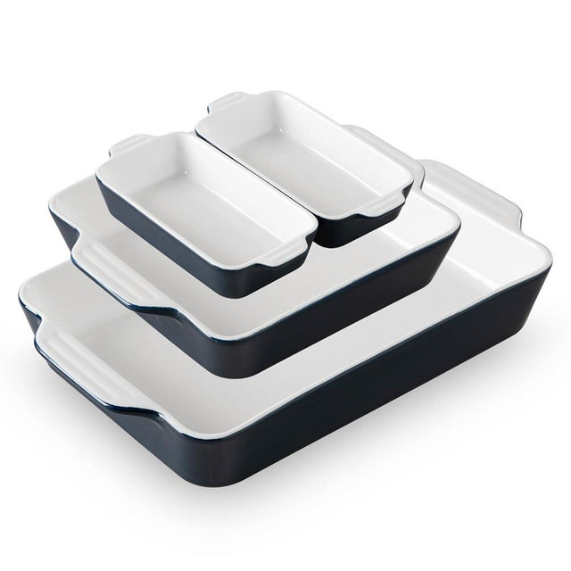 Sweejar Ceramic Bakeware Set of 4, Casserole Dishes for Oven, Rectangular Baking Dish with Handles, Lasagna Pans Deep for Cooking, Gratin, Roasting, Banquet and Daily Use (Navy)