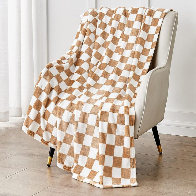 Edenleaf Checkered Blanket Flannel Throw Blankets Soft Cozy Checkered Grid Print Chessboard Gingham Pattern Blankets for Bed Sofa Couch for All Seasons（Blonde，60"×80"）