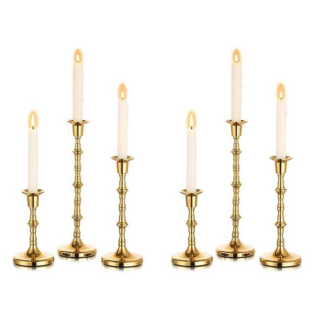 Nuptio Candle Holder Taper Candlestick Holders Gold Candle Holders for Unity Candles Metal Long Stem Candle Holders Set of 6 Home Decorations for Living Room Bathroom Dinner Table Cafe Table