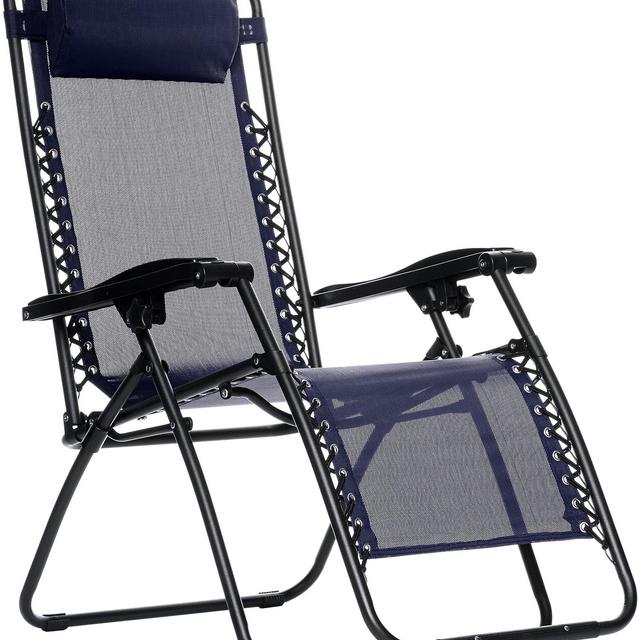 Adjustable Zero Gravity Folding Reclining Lounge Chair, Navy Blue