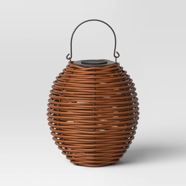 14"x12.3" Resin Wicker Woven Small LED Outdoor Lantern Dark Brown - Threshold™
